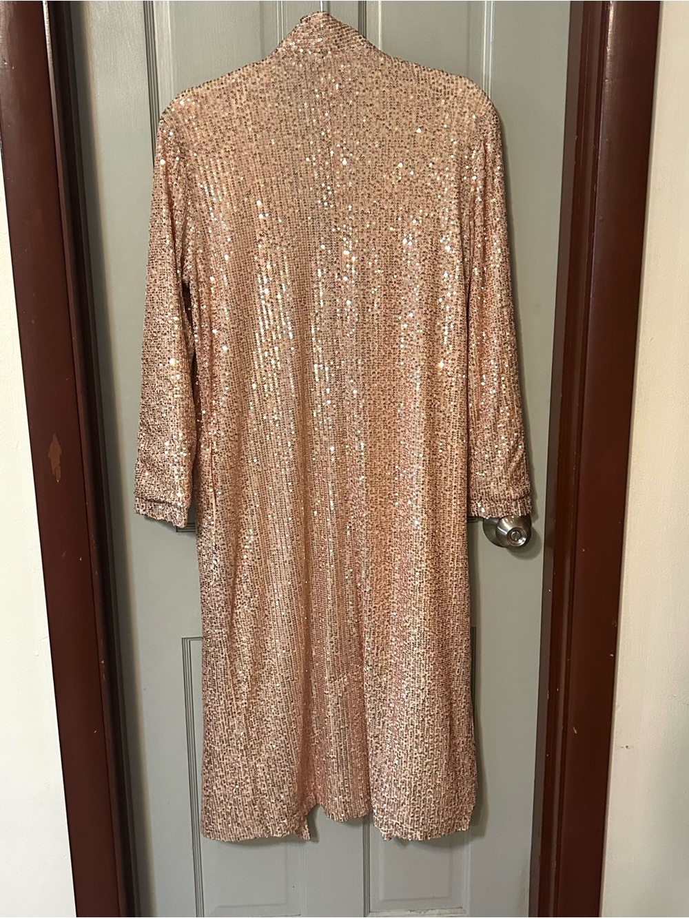 Mare Mare for Anthropologie Rose Gold Sequin Longline Duster Rose Gold Sz S NWT - Picture 5 of 14